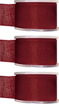 3x Hobby/decoratie bordeauxrode organza sierlinten 4 cm/40 mm x 20 meter - Cadeaulint organzalint/ribbon - Striklint linten rood