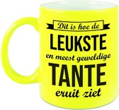 Leukste en meest geweldige tante cadeau koffiemok / theebeker neon geel 330 ml