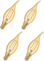 4 stuks Osram Vintage 1906 LED Classic E14 BA 1.6W 824 Filament Goud | Zeer Warm Wit - Vervangt 12W | Tip Kaarslamp E14 1.6W 2500K Goud Niet dimbaar