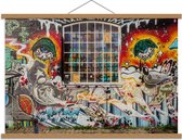 Schoolplaat – Graffiti op Oud Gebouw   - 90x60cm Foto op Textielposter (Wanddecoratie op Schoolplaat)