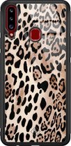 Samsung A20s hoesje glass - Luipaard print bruin | Samsung Galaxy A20s  case | Hardcase backcover zwart