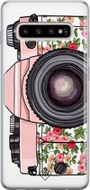 Samsung S10 Plus hoesje siliconen - Hippie camera | Samsung Galaxy S10 Plus case | Roze | TPU backcover transparant