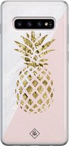 Samsung S10 Plus hoesje siliconen - Ananas | Samsung Galaxy S10 Plus case | Roze | TPU backcover transparant