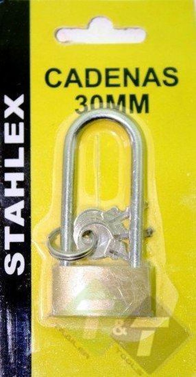 Hangslot hoog, 30mm, hoogte 45mm, breedte 34.5mm, dikte 4mm, inc. 3 sleutels, Stahlex