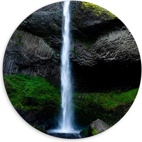 Dibond Wandcirkel - Kleine Waterval  - 60x60cm Foto op Aluminium Wandcirkel (met ophangsysteem)