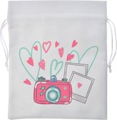 Melady Rugzak 18x20 cm Wit Roze Kunstleer Vierkant Hartjes Rugtas Travelbag