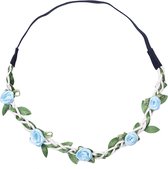 Haarband Bloemen Roosjes Satijn Blauw