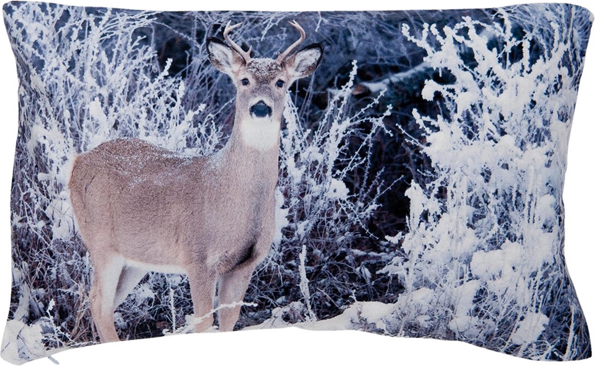 Sierkussen 35*50 cm Grijs Polyester Hert Rechthoek Kussenhoes met Kussenvulling