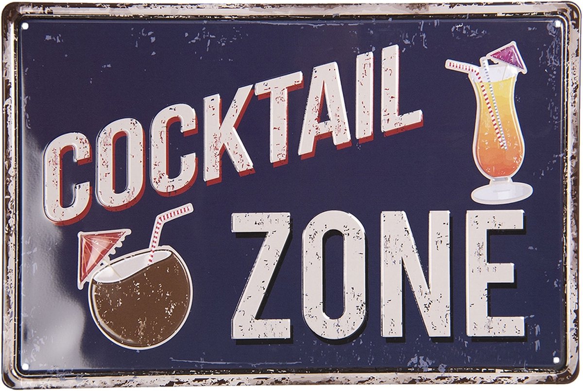 Tekstbord 30*20 cm Zwart Metaal Rechthoek Cocktail Zone Wandbord Spreuk Wandplaat