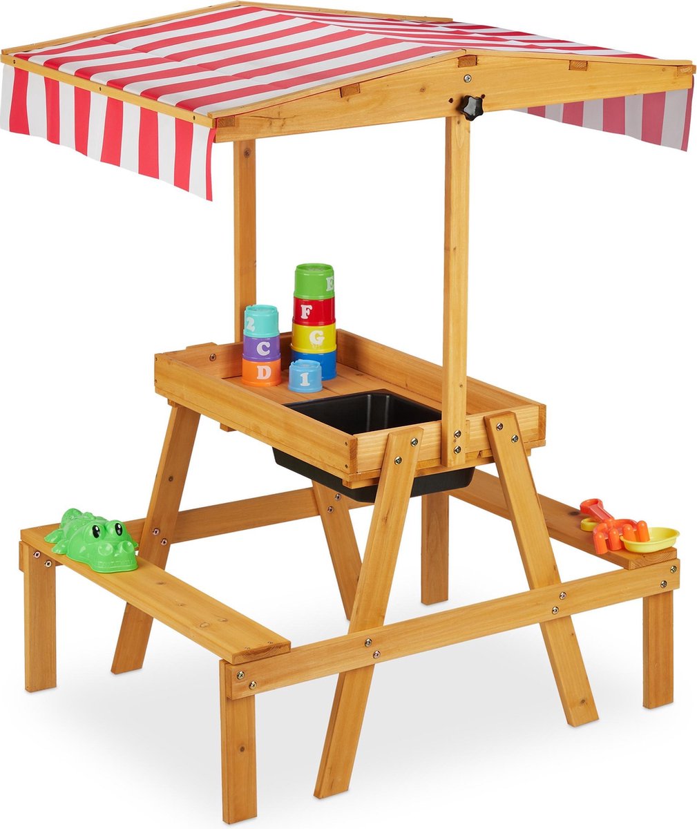 Relaxdays Speeltafel kinderen met dak picknicktafel zandtafel tuin tuintafel