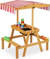 Relaxdays speeltafel kinderen met dak - picknicktafel - zandtafel - tuin - tuintafel