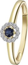 Lucardi Dames Ring saffier en 12 diamanten 0,08ct - Ring - Cadeau - 14 Karaat Goud - Geelgoud
