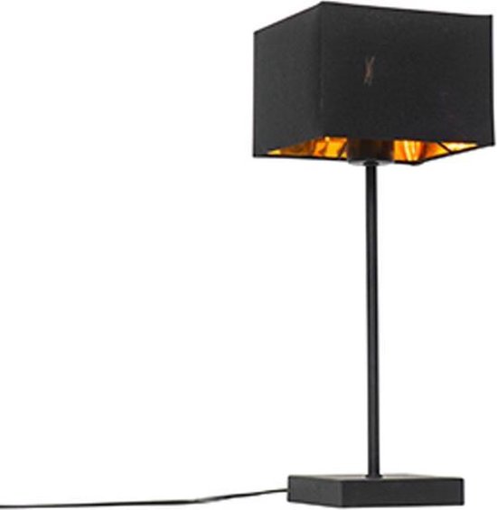 QAZQA vt - Moderne Tafellamp met kap - 1 lichts - H - Zwart Goud - Woonkamer | Slaapkamer | Keuken