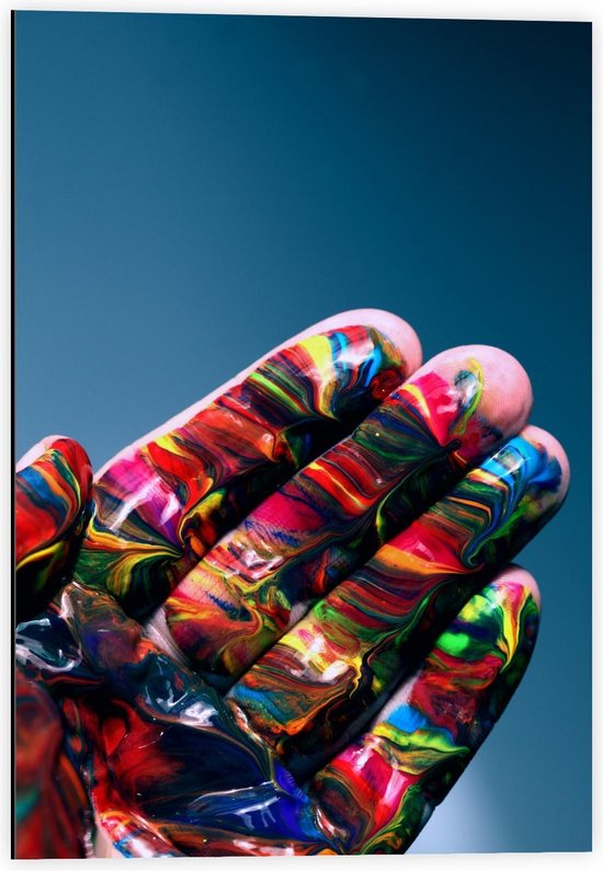 Dibond - Verschillende Kleuren Verf op Hand - 40x60cm Foto op Aluminium (Wanddecoratie van metaal)