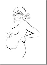 Poster Zwangere vrouw zwart wit - minimalisme A4 poster (21x29,7cm) - DesignClaud
