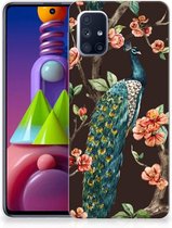 Housse TPU Silicone Etui pour Samsung Galaxy M51 Coque Téléphone Peacock Avec Des Fleurs