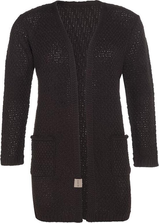 Knit Factory Luna Gebreid Vest Donkerbruin - Gebreide dames cardigan - Middellang vest reikend tot boven de knie - Donkerbruin damesvest gemaakt uit 30% wol en 70% acryl - 40/42 - Met steekzakken