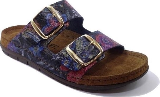 Rohde Slippers 5864 Multicolor Blauw Gesp Goud Zacht Voetbed | bol.com