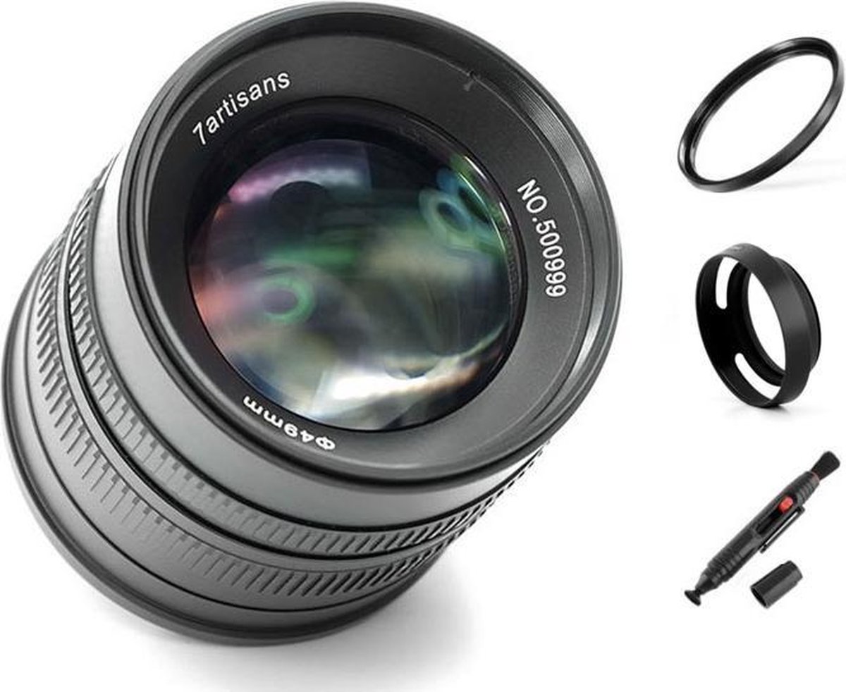 7artisans 55mm F1.4 manual focus lens Fujifilm systeem camera + Gratis lenspen + 52mm uv filter en zonnekap