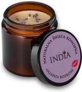 India Cosmetics soja kaars "Vlammend plezier" met hennepolie  | 100% natuurlijk | geur van lavendel, kruidnagel en patchouli  | geweldig voor lichaamsmassage