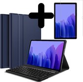 Hoes Geschikt voor Samsung Galaxy Tab A7 Hoes Toetsenbord Hoesje Keyboard Case Cover Met Screenprotector - Hoesje Geschikt voor Samsung Tab A7 Hoes Toetsenbord Case - Donkerblauw
