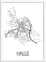 Halle België Plattegrond poster A3 + Fotolijst wit (29,7x42cm) - DesignClaud