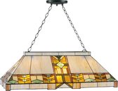 LumiLamp Hanglamp Tiffany 92*47*125 cm E27/max 3*60W Geel Metaal, Glas Rechthoek Art Deco Hanglamp Eettafel Hanglampen Eetkamer Glas in Lood