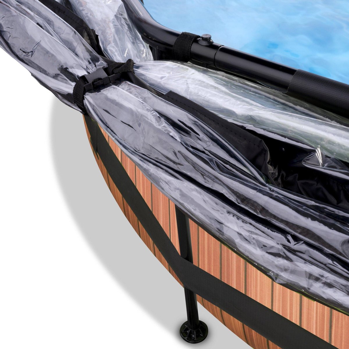 Bol.com EXIT Wood Frame Zwembad ø244 - Opzetzwembad - met Filterpomp & Overkapping - Rond - Bruin aanbieding