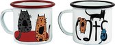BiggDesign Cats Emaille Beker - Emaille Mok Set - Koffiebeker - Koffiemok - 2 Stuks - 350ml