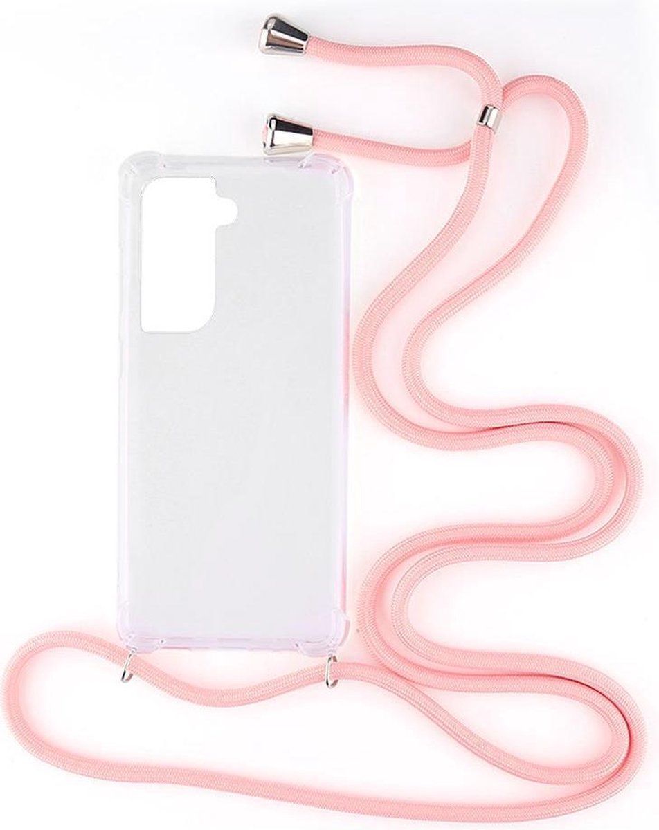 Shop4 - Samsung Galaxy S21 Plus Hoesje - Zachte Back Case met Koord Roze