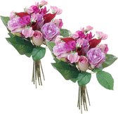 2x Roze rozen en callalelie mix boeketten kunstbloemen 28 cm - Rozetinten - Rosa/Zantedeschia - Woondecoratie