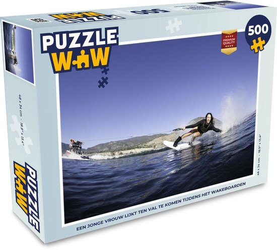 Puzzel 500 stukjes Wakeboarden - Een jonge vrouw lijkt ten val te komen  tijdens het... | bol