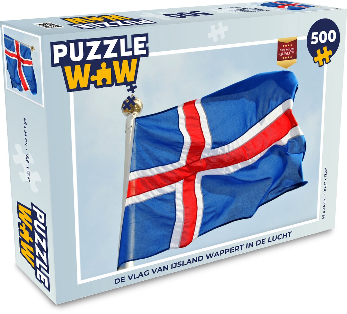Afbeelding van product Puzzel 500 stukjes Vlag IJsland - De vlag van IJsland wappert in de lucht - PuzzleWow heeft +100000 puzzels