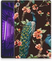 Siliconen Hoesje met foto Lenovo Tab M10 Plus Tablet Cover Pauw met Bloemen met doorzichte zijkanten