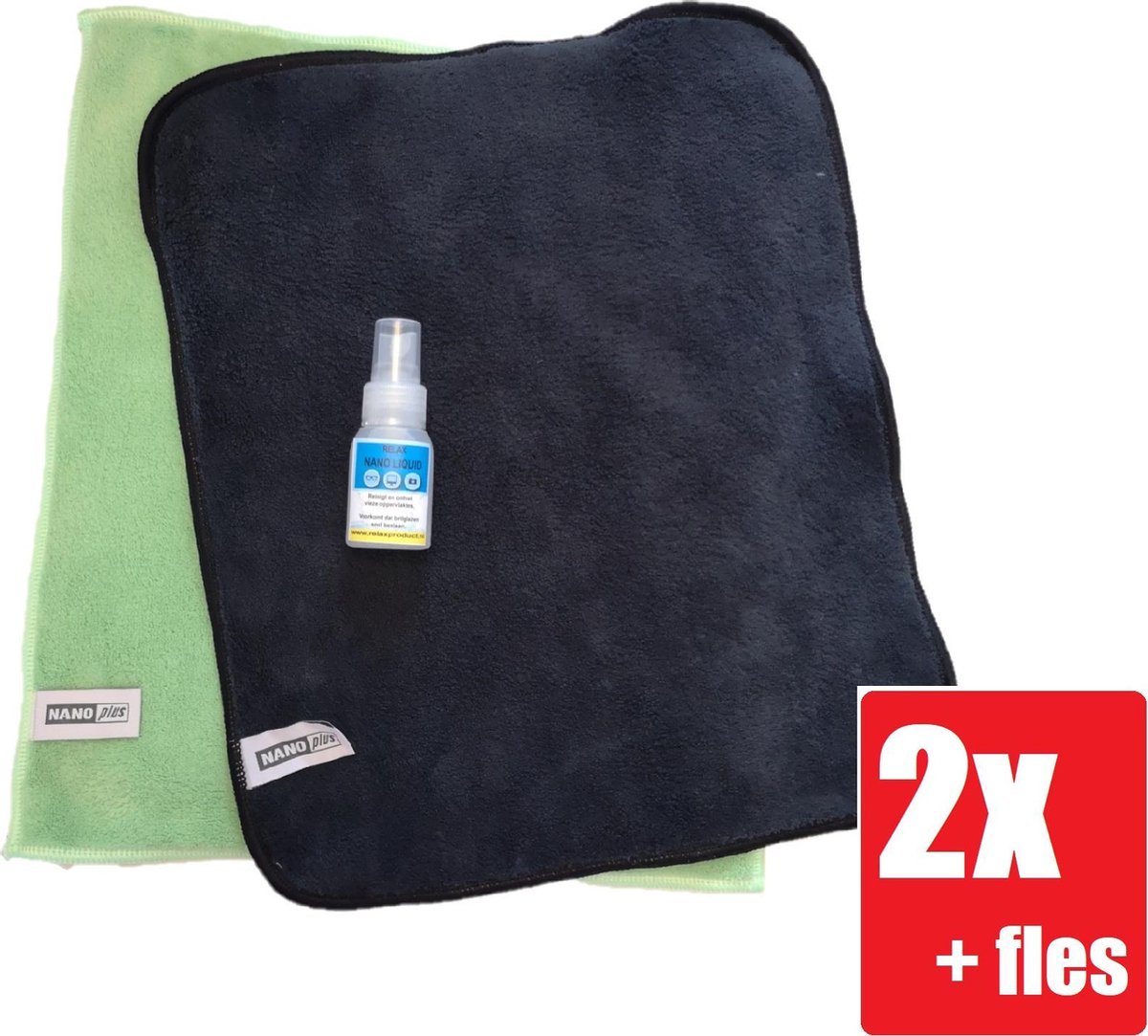 Goedkoopste Nanodoekje - Nanodoek - Nanodoekjes - Nanohandschoen - Schoonmaakdoek - Microvezeldoek - 2 Stuks Groen en Zwart Relax flesje Nano Liquid