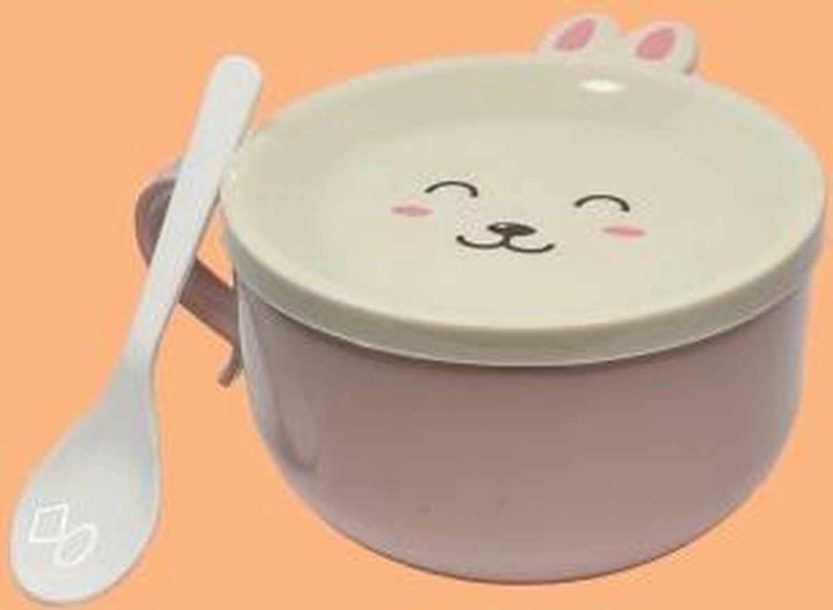 Stalen kom roze - roestvrijstaal - home - thuis - cadeau - noodle bowl - konijnen bord - deksel - gift