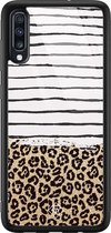 Samsung A50 hoesje glass - Luipaard strepen | Samsung Galaxy A50 case | Hardcase backcover zwart