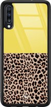 Samsung A50 hoesje glass - Luipaard geel | Samsung Galaxy A50 case | Hardcase backcover zwart