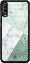 Samsung A50 hoesje glass - Minty marmer collage | Samsung Galaxy A50 case | Hardcase backcover zwart