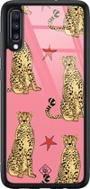 Samsung A50 hoesje glass - The pink leopard | Samsung Galaxy A50 case | Hardcase backcover zwart
