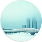 Forex Wandcirkel - Groepje Hoge Blauwe Gebouwen - 100x100cm Foto op Wandcirkel (met ophangsysteem)