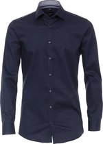 VENTI body fit overhemd - donkerblauw twill (contrast) - Strijkvriendelijk - Boordmaat: 39