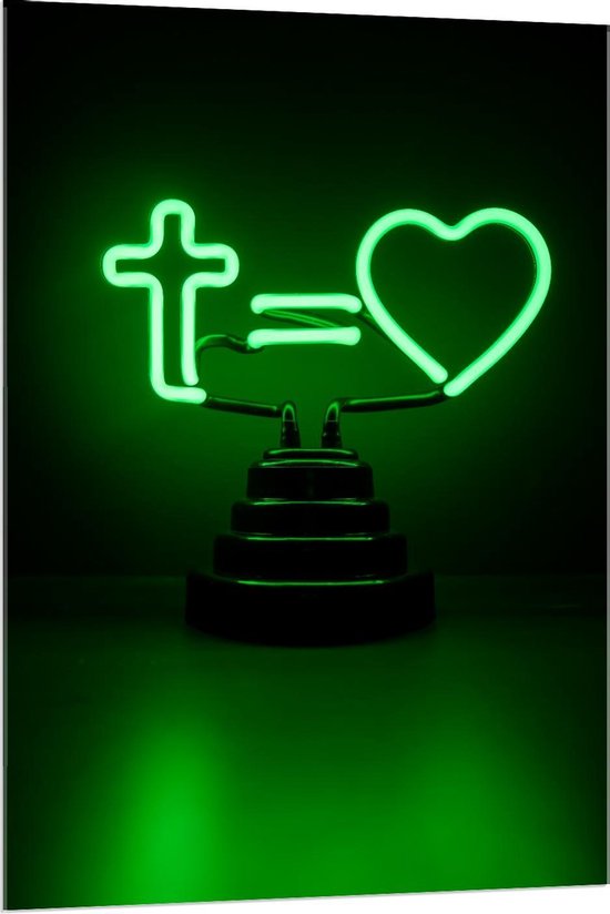 Acrylglas - Groen Lichtgevend Kruis en Hartje - 80x120cm Foto op Acrylglas (Met Ophangsysteem)