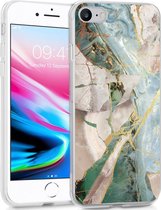 iMoshion Hoesje Geschikt voor iPhone SE (2022) / SE (2020) / 8 / 7 / 6s / 6 Hoesje Siliconen - iMoshion Design hoesje - Wit / Zwart / Shattered Beige Marble