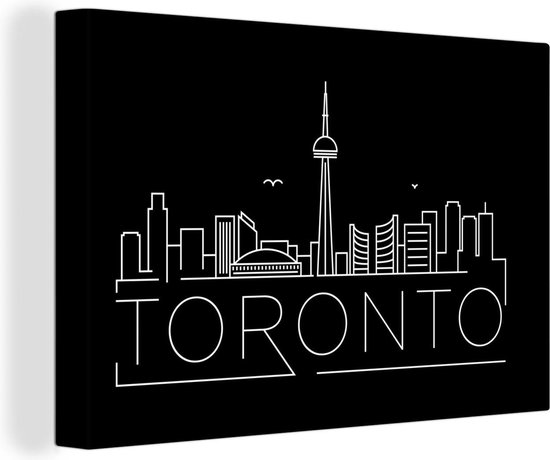 Canvas Schilderij Stadsaanzicht Toronto op een zwarte achtergrond - 30x20 cm - Wanddecoratie