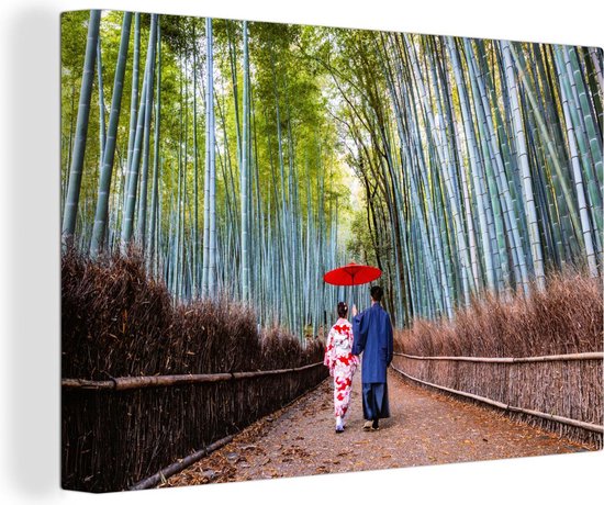 Canvas Schilderij Bamboe - Kimono - Japan - 30x20 cm - Wanddecoratie