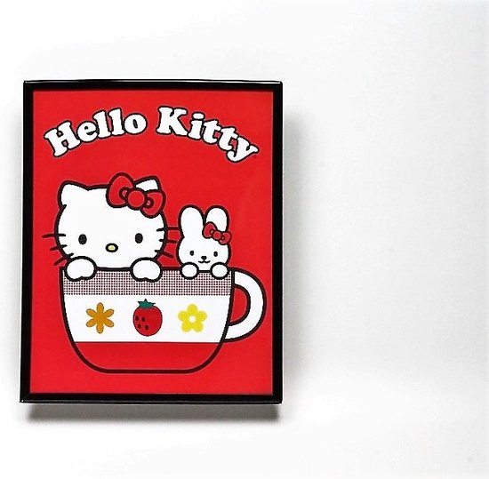 Schilderij Hello Kitty In een mok Kawaii in glas 20 CM X 25 CM Zwart  kleurige lijst | bol.com