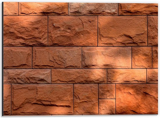 Dibond - Oranje Stenen Muur - 40x30cm Foto op Aluminium (Met Ophangsysteem)