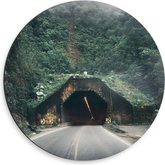 Dibond Wandcirkel - Tunnel onder Berg door - 50x50cm Foto op Aluminium Wandcirkel (met ophangsysteem)