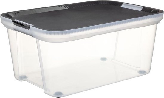 NETEL Opbergdoos met deksel, 72 l, 4 stuks, opbergdozen, plastic doos met deksel, doorzichtige stapelboxen met deksel, opvouwbare kunststof opbergdoos met deur en wielen, wit